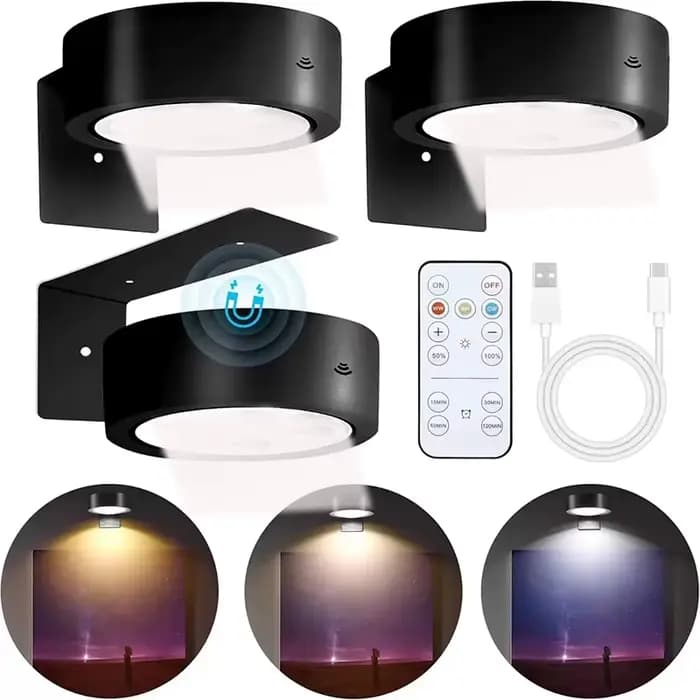 Lampes photo pour mur, cadre lumineux sans fil rechargeable avec télécommande, 3 couleurs, 5 niveaux
