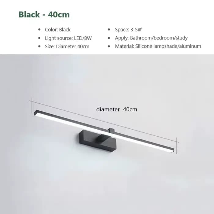 Led miroir lumières appliques salle de bain étanche blanc noir LED lampe plate moderne intérieur app