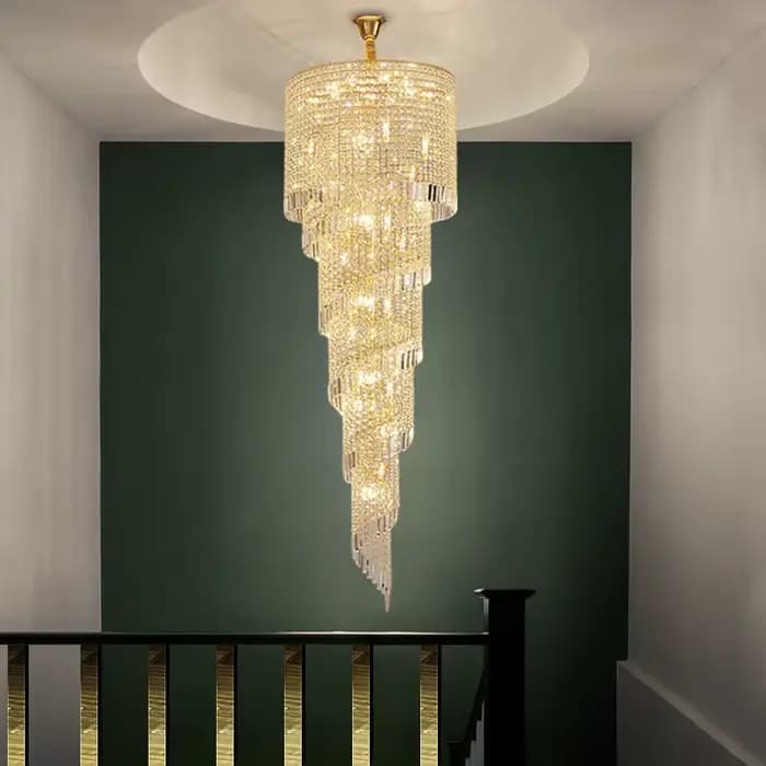 Lustre long en cristal pour escalier, lampe suspendue créative, luminaire LED de luxe pour la décora