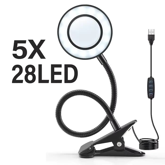 Loupe grossissante 5/10X avec lumière, 3 couleurs, 10 niveaux de luminosité, lampe loupe à 28/56 LED