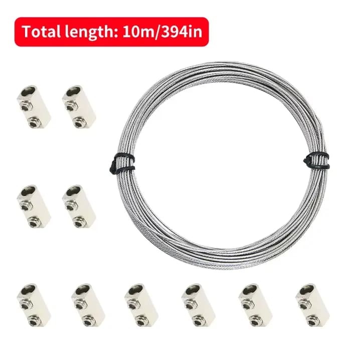 Kit de suspension de câble en acier inoxydable 10/20M avec corde en PVC et pince à câble à double tr