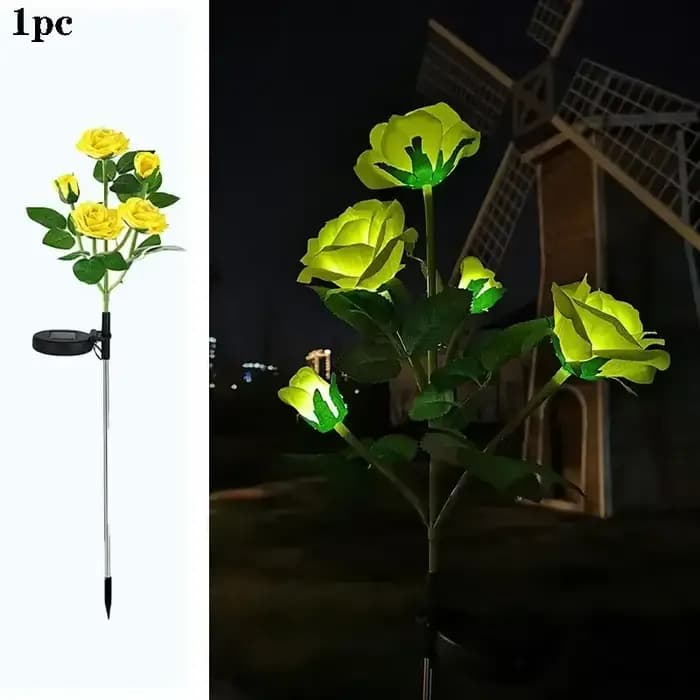 Lampe solaire LED en forme de rose artificielle pour jardin, idéale pour les fêtes estivales, mariag