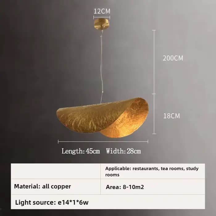 Lampe à suspension Vintage tout en cuivre, feuille de Lotus martelée à la main, lustre de salle à ma