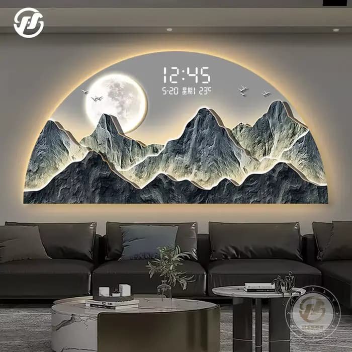 Toile de fond de montagne de bon augure, paysage de luxe, avec affichage numérique, pour salon, chambre à coucher, salon de thé, peinture d'éclairage