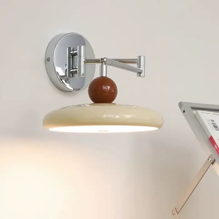 Lampe murale à bras articulé LED pour chambre à coucher, chevet, bureau, canapé, hôtel, style moderne crème, éclairage de lecture