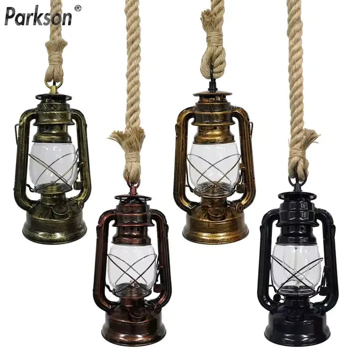 Lanterne Suspendue en Corde de Chanvre Style Rétro, Luminaire Décoratif d'Nik, Style Industriel Vintage, Idéal pour un Loft ou un Bar