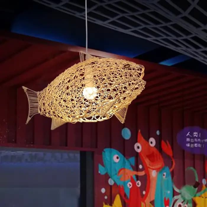Lampes suspendues modernes nordiques Art de poisson créatif luminaire en bambou LED décor de salon lampes suspendues cuisine Restaurant lumière