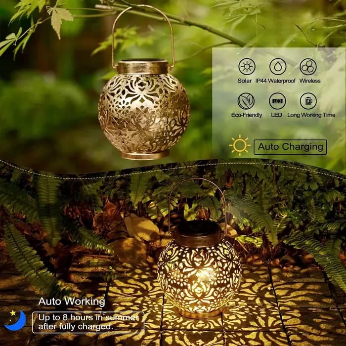 Lampes solaires étanches pour l'extérieur, lanternes marocaines en métal suspendues pour la décoration du jardin, du patio, du porche et de la cour