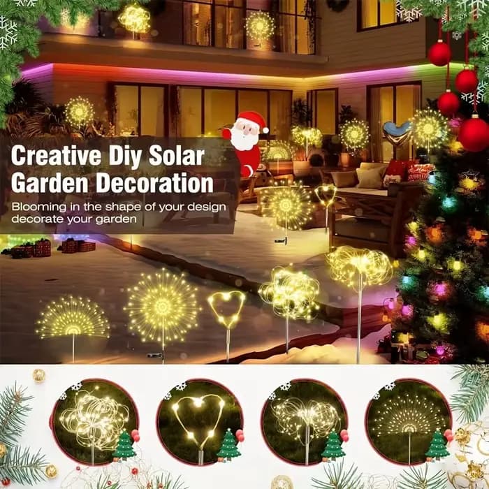 Lumières LED de jardin décoratives, lumières solaires extérieures étanches en forme de feux d'artifice, lumières féériques sur piquet pour patio, rue, cour, chemin