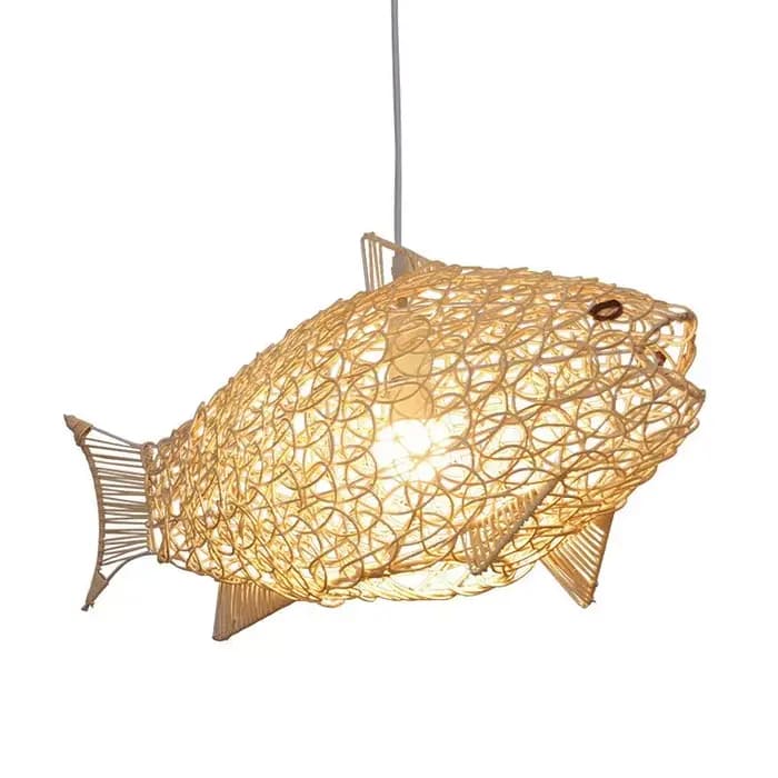 Lampes suspendues modernes nordiques Art de poisson créatif luminaire en bambou LED décor de salon lampes suspendues cuisine Restaurant lumière