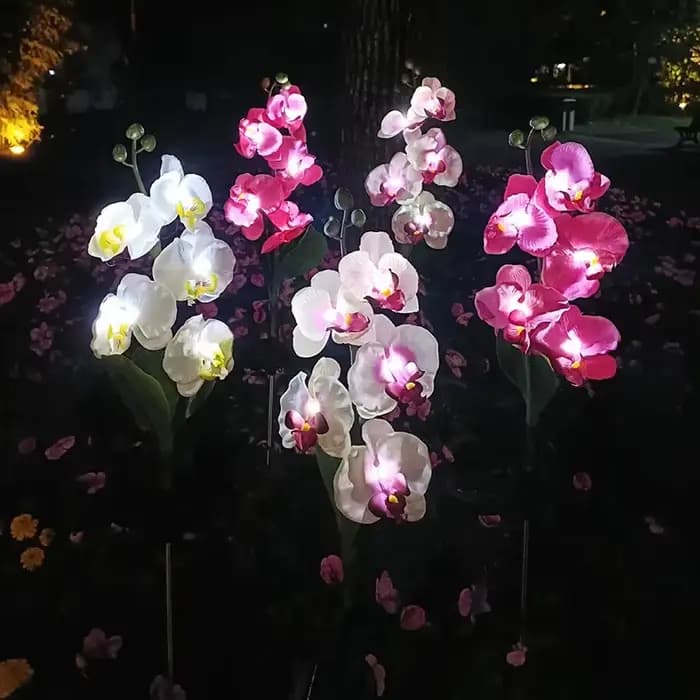 Nouvelle lampe solaire d'extérieur pour pelouse, jardin, cour, lampe décorative LED à insérer dans le sol, lumières de fleurs de phalaenopsis simulées