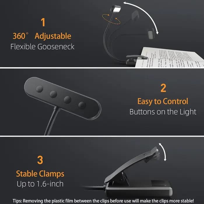 LED livre lumière lampe de lecture soin des yeux Clip-on USB Rechargeable lampe à intensité variable réglable Flexible lampe de lecture de nuit