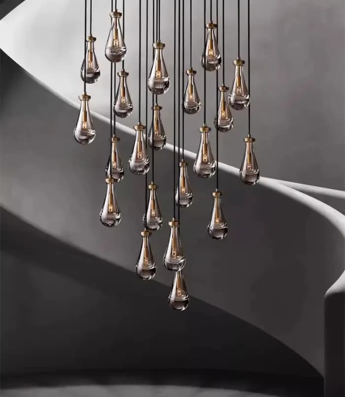 Lampe à suspension moderne en forme de goutte de pluie, lustre de plafond haut en laiton de luxe pour salon, Restaurant, escalier, chambre à coucher, lampe murale de chevet