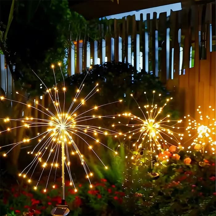Lumières LED de jardin décoratives, lumières solaires extérieures étanches en forme de feux d'artifice, lumières féériques sur piquet pour patio, rue, cour, chemin