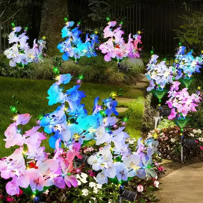 Nouvelle lampe solaire d'extérieur pour pelouse, jardin, cour, lampe décorative LED à insérer dans le sol, lumières de fleurs de phalaenopsis simulées