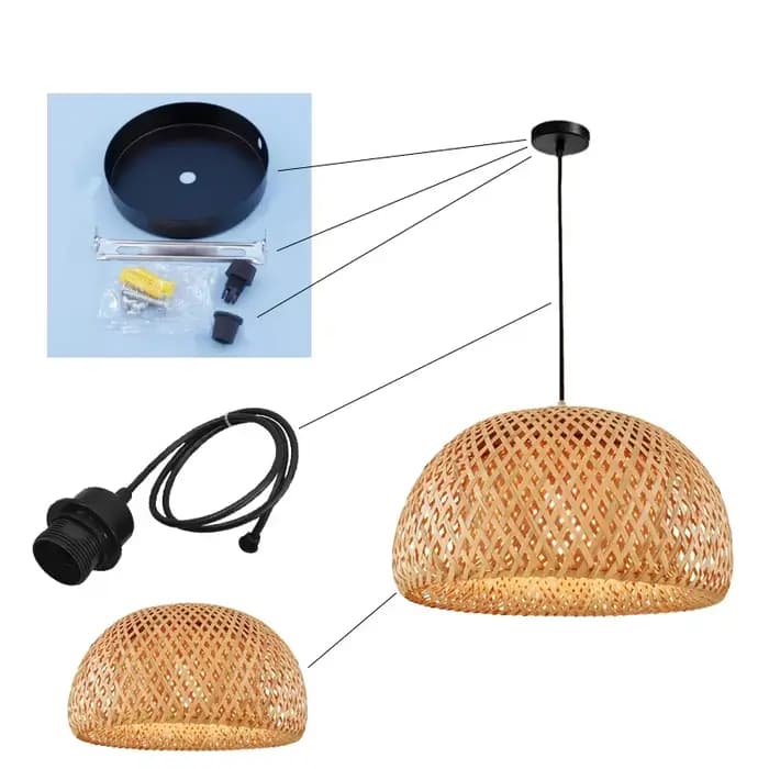 Plafonnier Suspendu en Bambou Tissé à la Main, Luminaire Décoratif de Plafond en Rotin, Idéal pour une Chambre à Coucher