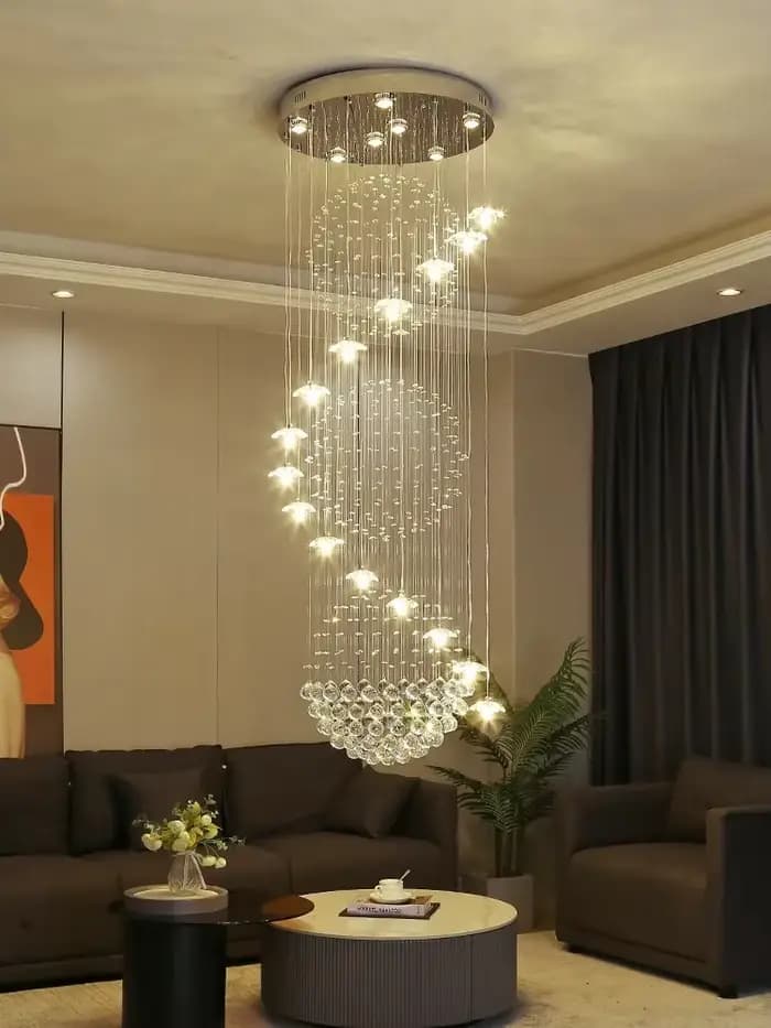Lustre d'escalier duplex de style européen moderne, long lustre pour salon, villa, loft, lumière de face, éclairage intérieur