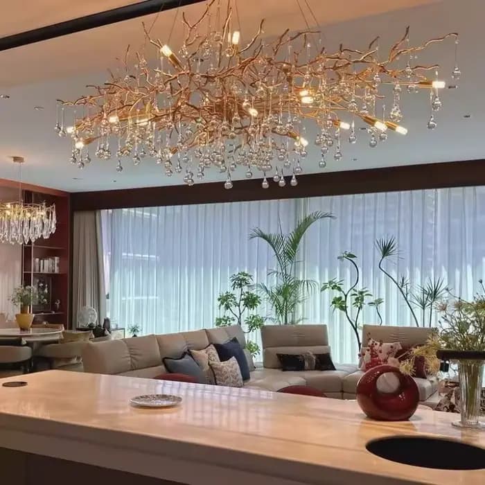 Lustre en cristal français de luxe pour salle à manger, Villa entièrement en cuivre, salon, plafond de haute qualité, branches de cristal, LED