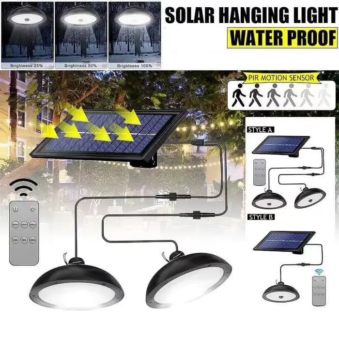 Plafonnier LED Solaire d'Extérieur, Lampe Suspendue Étanche à Double Tête, Décorations avec Télécommande pour Abri et Grange d'Nik