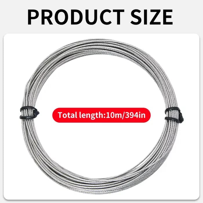 Kit de suspension de câble en acier inoxydable 10/20M avec corde en PVC et pince à câble à double trou, câble en acier inoxydable de 1 mm