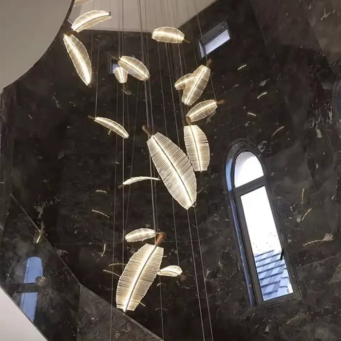 Lustre d'escalier moderne LED hôtel salon Restaurant feuille lustre Art design suspension lampe décoration créative longue lampe