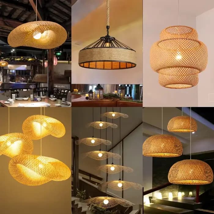 Plafonnier Suspendu en Bambou Tissé à la Main, Luminaire Décoratif de Plafond en Rotin, Idéal pour une Chambre à Coucher