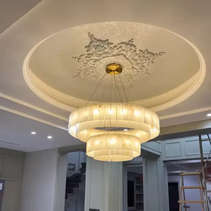 Lampe suspendue en cuivre massif et marbre, design français, luxe, pour salon, salle à manger, chambre circulaire, bureau, éclairage LED