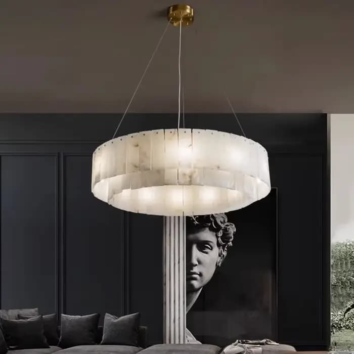Lampe suspendue en cuivre massif et marbre, design français, luxe, pour salon, salle à manger, chambre circulaire, bureau, éclairage LED