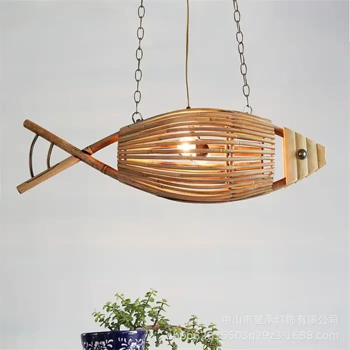 Lampes suspendues modernes nordiques Art de poisson créatif luminaire en bambou LED décor de salon lampes suspendues cuisine Restaurant lumière