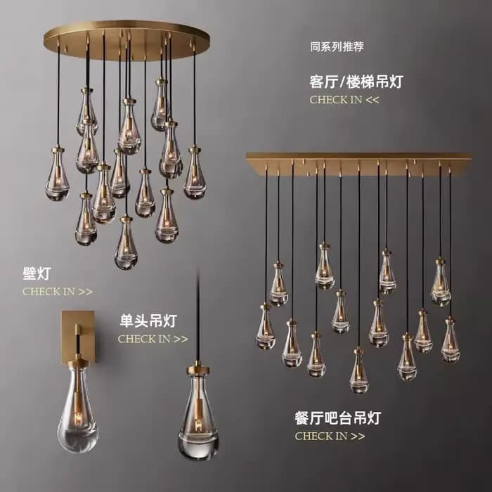 Lampe à suspension moderne en forme de goutte de pluie, lustre de plafond haut en laiton de luxe pour salon, Restaurant, escalier, chambre à coucher, lampe murale de chevet