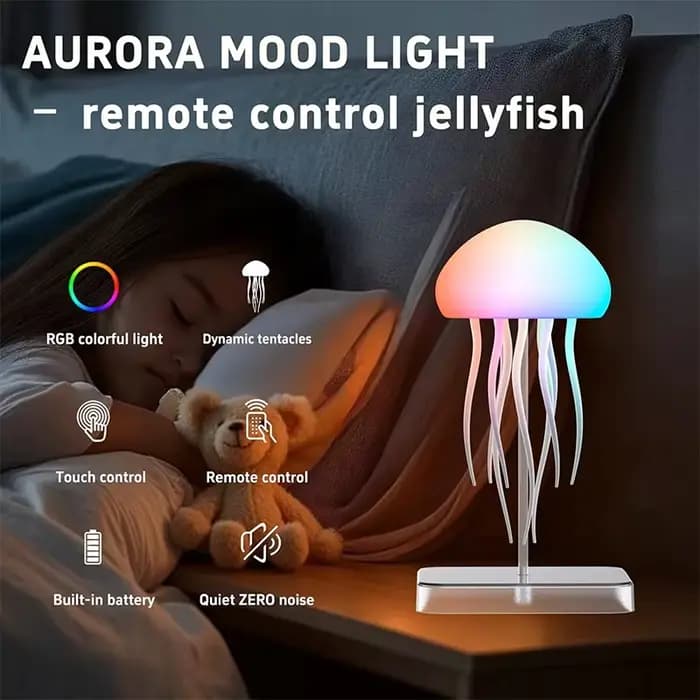 Lampe méduse LED avec 9 tentacules, 2 Modes de fonctionnement, batterie Ultra longue durée, effets de lumière dégradés de couleur avec télécommande