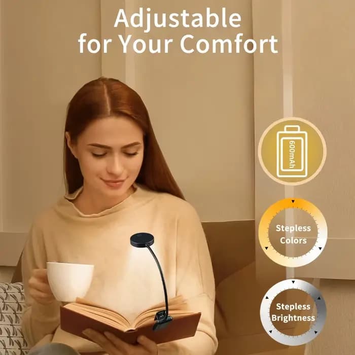 LED livre lumière lampe de lecture soin des yeux Clip-on USB Rechargeable lampe à intensité variable réglable Flexible lampe de lecture de nuit