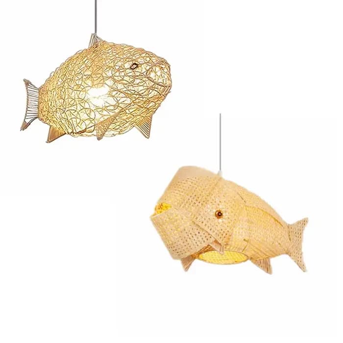Lampes suspendues modernes nordiques Art de poisson créatif luminaire en bambou LED décor de salon lampes suspendues cuisine Restaurant lumière