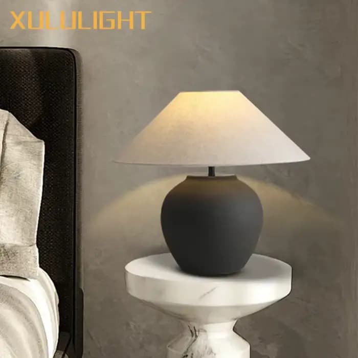 Wabi Sabi Style lampe de Table en céramique salon Table basse noir surdimensionné lampe de bureau décorative japonais rétro luminaire