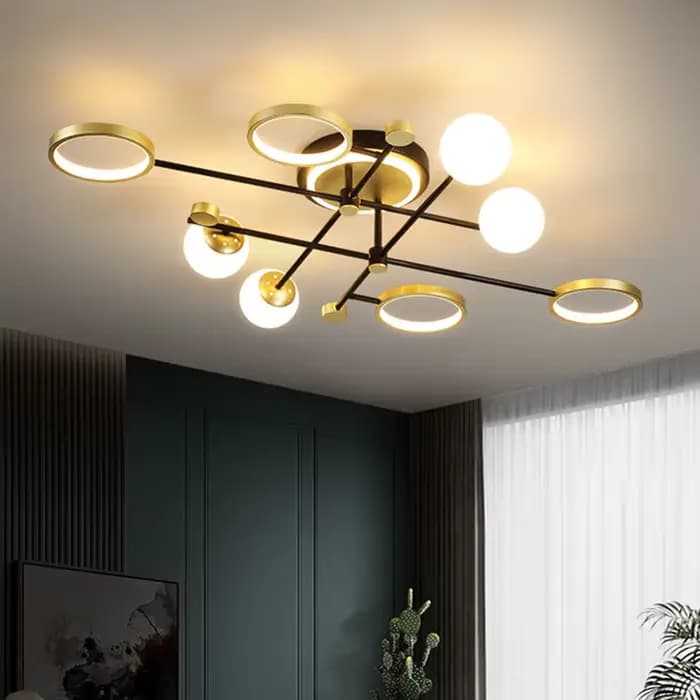 Lustre boule de verre en fer forgé noir et or, design nordique, lampe de luxe moderne pour salon, foyer