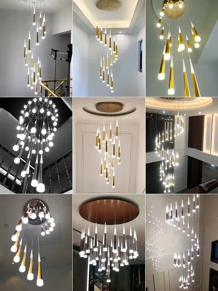 Anneau LED moderne Long lustre salon chambre cuisine escalier éclairage Villa Rotation intérieur décor à la maison suspension