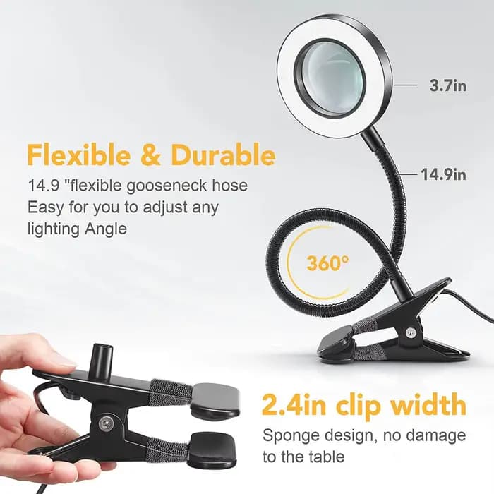 10X Clip sur lampe de bureau LED loupe avec lampe Salon de manucure lampe de broderie Portable lampe de Protection des yeux noir/blanc/argent