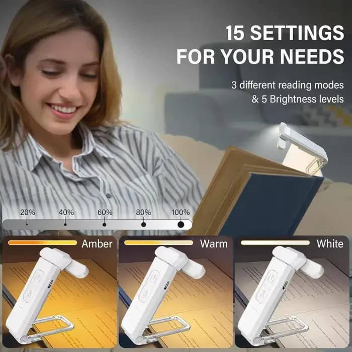 Lampe de lecture, lampe de livre rechargeable par USB pour lire la nuit au lit, lampe de marque-page portable à clipser LED pour lire au lit