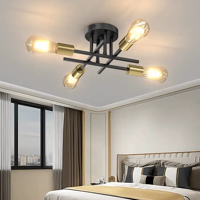 Lustre moderne semi-encastré lustre moderne du milieu du siècle près du plafond éclairage plafonnier noir Sputnik C