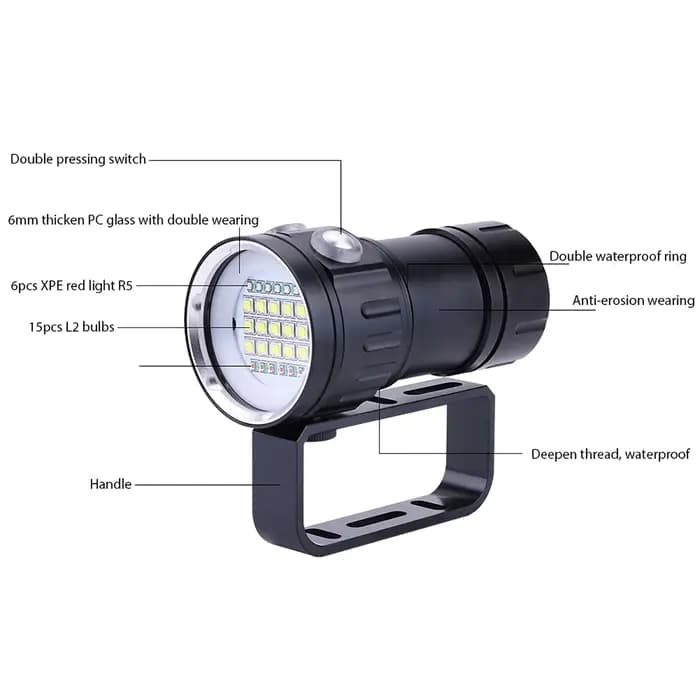 Lampe étanche pour l'extérieur, lampe de camping sous-marine, lampe torche IPX8 18000lm 500M, lampe torche sous-marine, lampe étanche