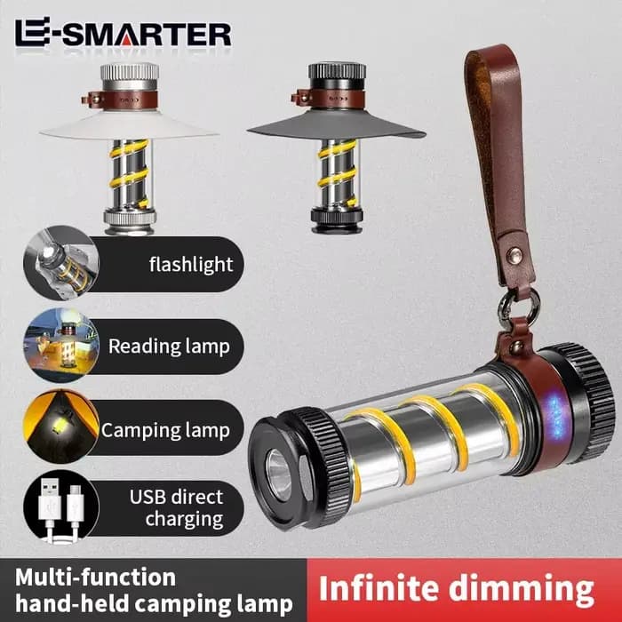 Lampe de poche étanche en laiton COB pour camping, lampes de tente d'extérieur, torche à intensité variable, charge de type C, lampe d'urgence pour la pêche, la randonnée