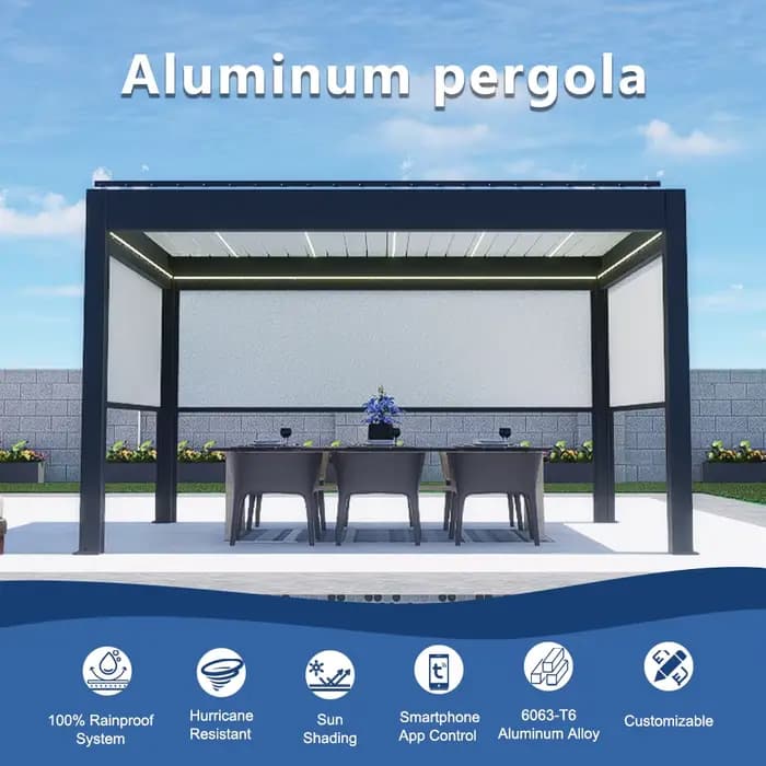 Pergola en aluminium pour terrasse européenne, auvent motorisé extérieur toutes saisons, gazebo, pavillon avec structure en alliage d'aluminium