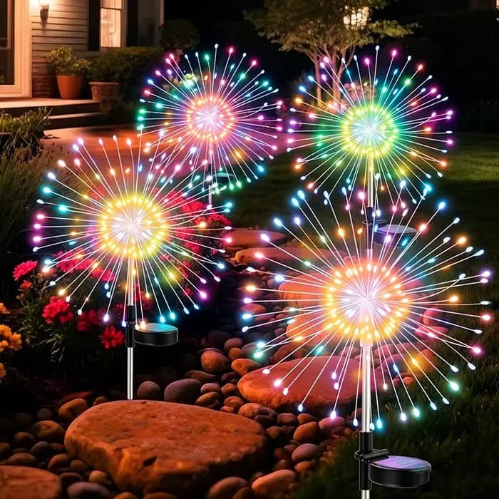 Lumières LED de jardin décoratives, lumières solaires extérieures étanches en forme de feux d'artifice, lumières féériques sur piquet pour patio, rue, cour, chemin
