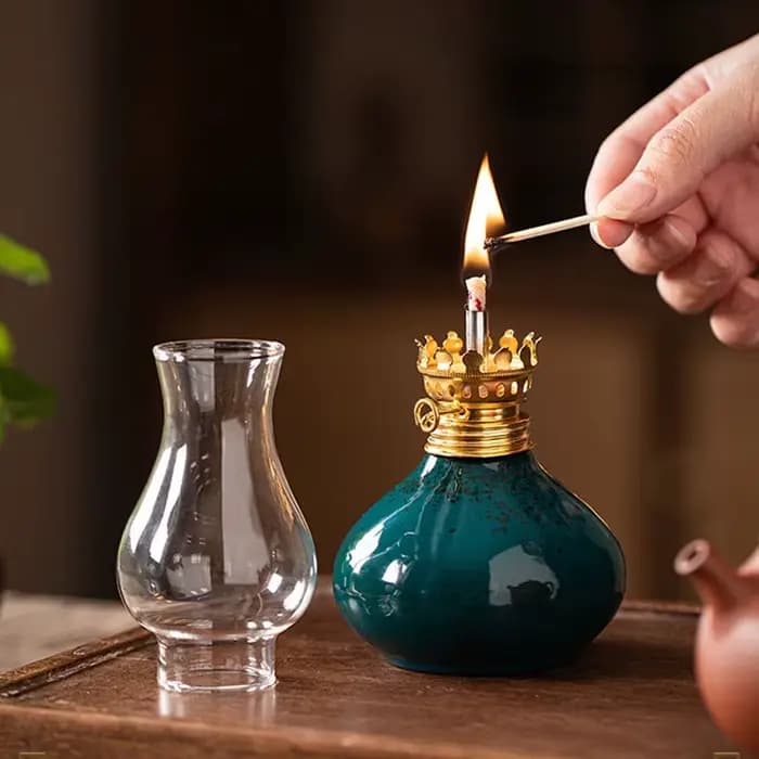 Lampe traditionnelle à huile de beurre en céramique-brûleur d'encens aromatique et veilleuse ambiante pour la décoration Zen de la maison