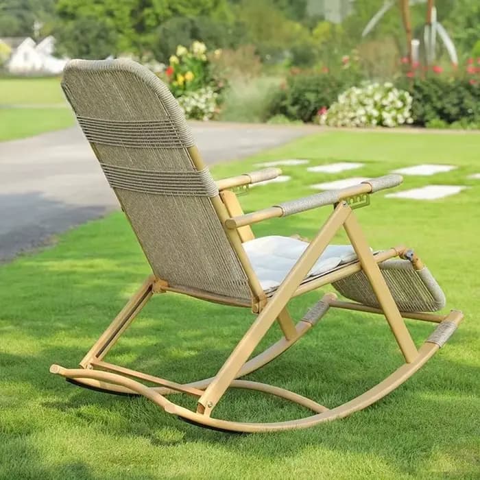 Chaise pliante à bascule en rotin, repose-pieds en bois, Chaise longue de jardin pliante, inclinable, Patio, meubles portables