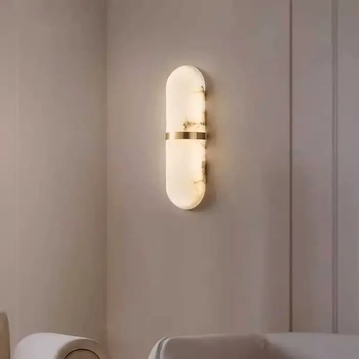 Applique Murale Ovale en Cuivre et Marbre Naturel, Luminaire Postmoderne de Luxe pour Salon, Hôtel, Chambre à Coucher, Style Minimaliste, Nouveau Modèle