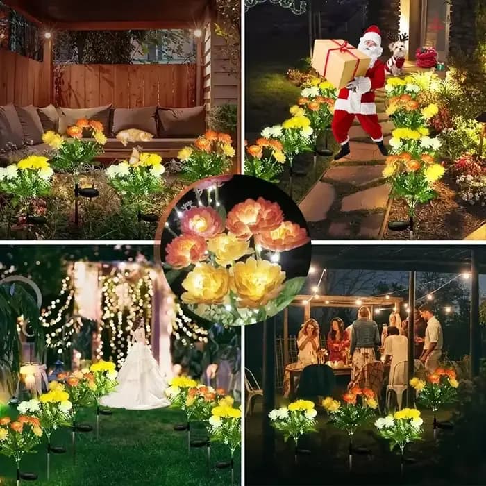 Lampes solaires d'extérieur, lampe solaire de jardin, lampe de pelouse en forme de fleur de lotus des neiges, pour cour, patio, fête, mariage, décoration de Noël