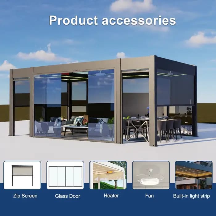 Pergola en aluminium pour terrasse européenne, auvent motorisé extérieur toutes saisons, gazebo, pavillon avec structure en alliage d'aluminium