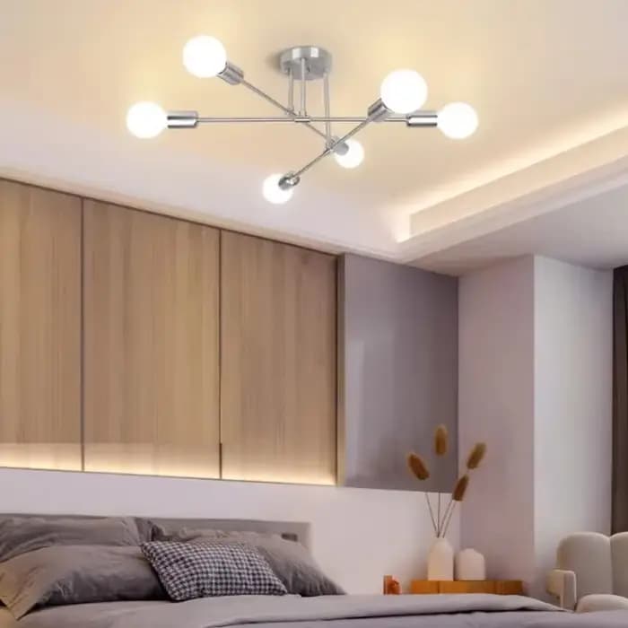 Plafonnier LED Semi Encastré au Design Moderne, Luminaire Décoratif de Plafond, en Cuivre Chromé, Idéal pour une Chambre à Coucher, un Salon ou une Cuisine, 6 Pièces