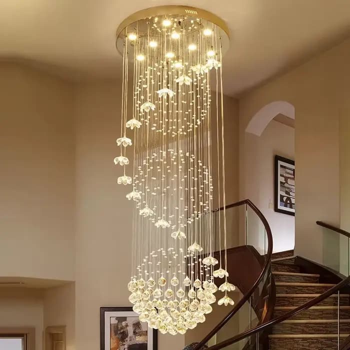 Lustre d'escalier duplex de style européen moderne, long lustre pour salon, villa, loft, lumière de face, éclairage intérieur